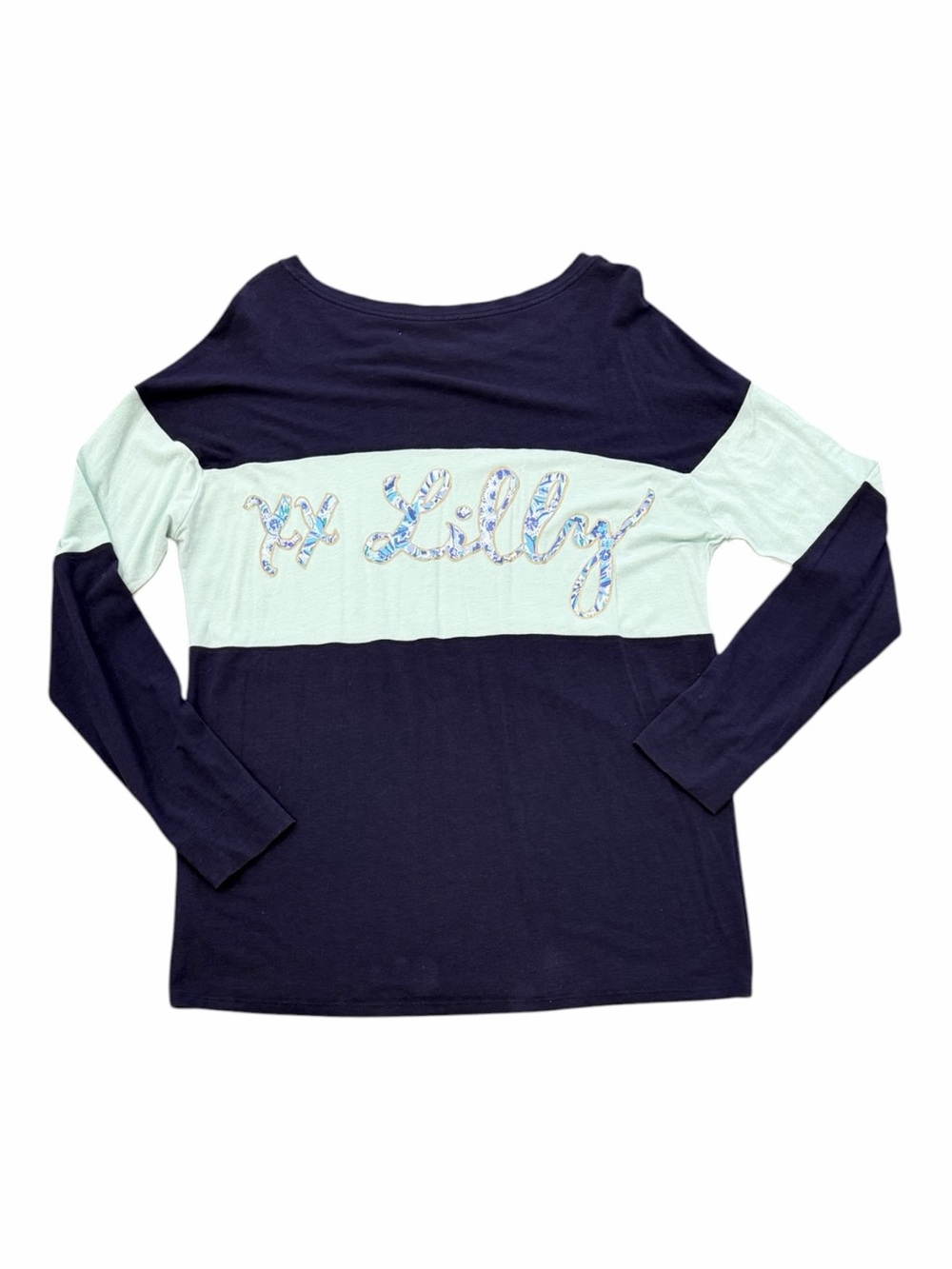 Lilly Pulitzer Navy and Light Aqua Colorblock Modal Finn Top S